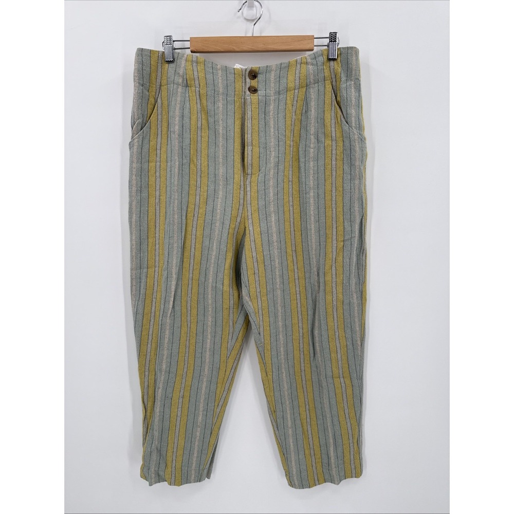 Soft Surroundings Womens Linen Blend Straight Leg Crop Pants Size 16 Boho